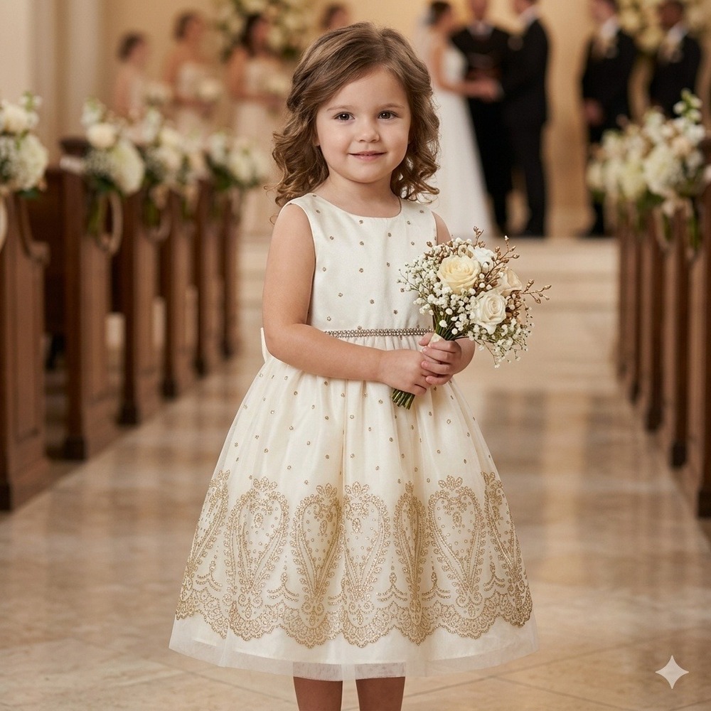 Blueberi Boulevard Girls Ivory Gold Glitter‎ Paisley Party Dress Size 5